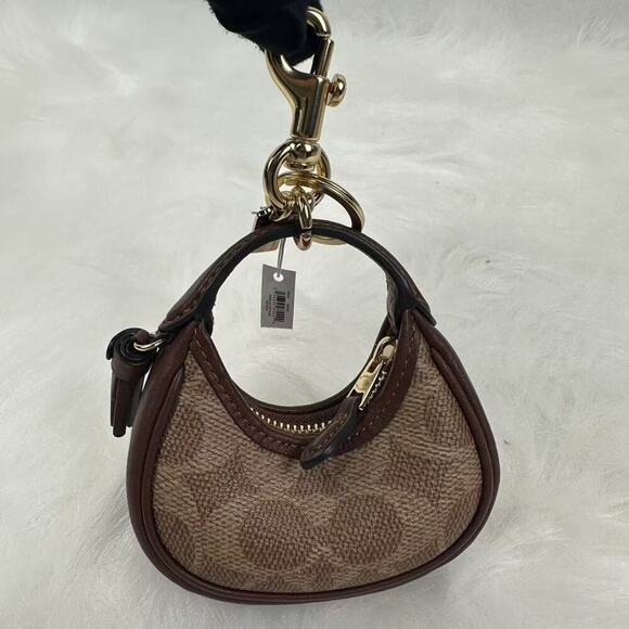 Coach Mini Carmen Bag Charm In Signature Canvas Gold/Tan/Brown CBK67 NWT - Picture 2 of 6